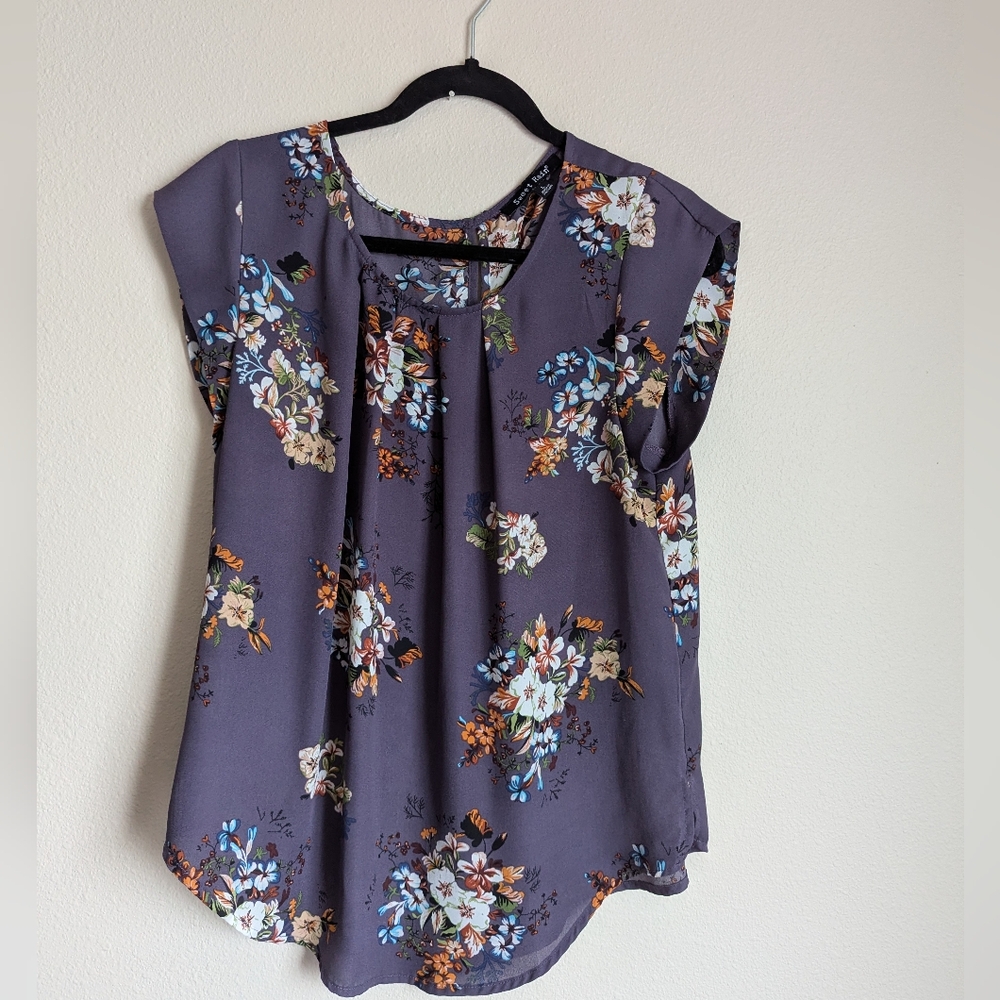 Sweet Rain Purple Floral Blouse Size L